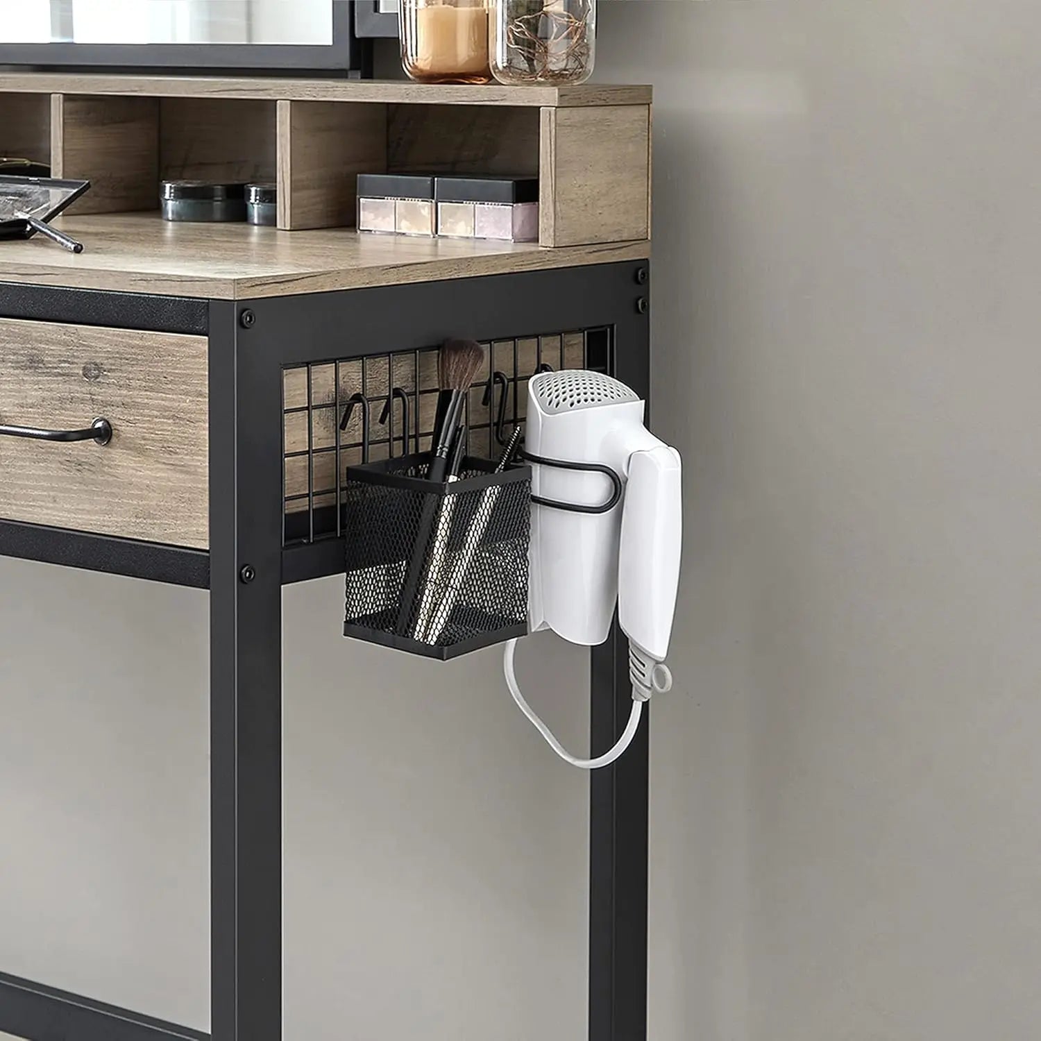 Schminktisch mit Spiegel und Hocker Greige Schwarz von Songmics