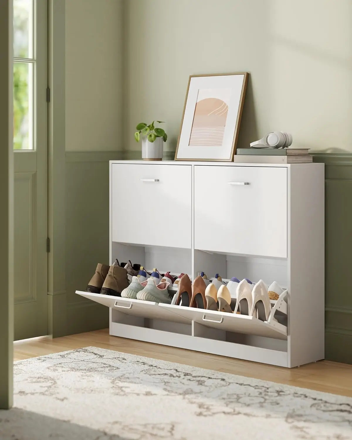 Schuhschrank Klappen Verstellbar Schuhregal Schneeweiss von Songmics