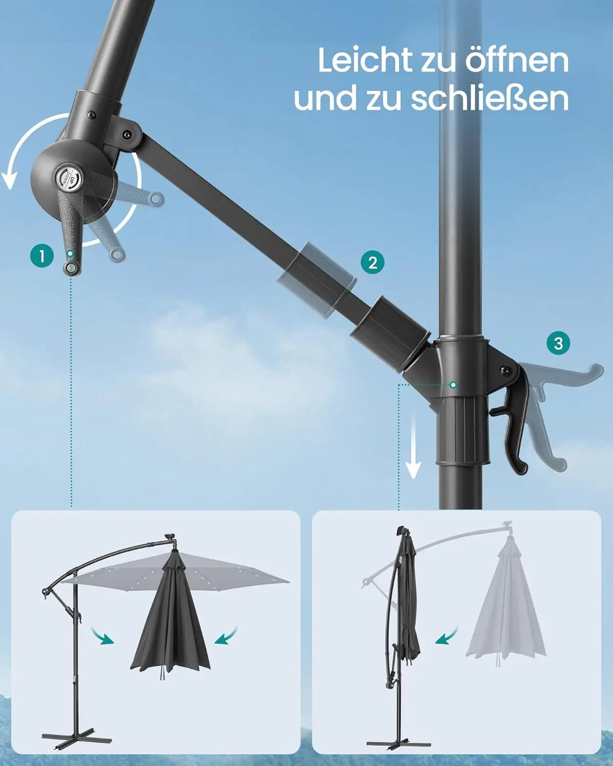Ampelschirm LED-Solar 300cm grau Aluminium von Songmics