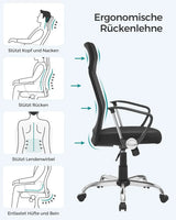 Bürostuhl ergonomisch höhenverstellbar gepolstert schwarz von Songmics