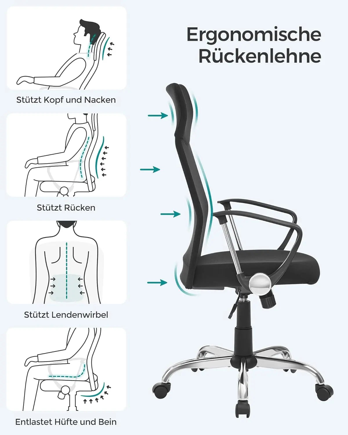 Bürostuhl ergonomisch höhenverstellbar gepolstert schwarz von Songmics