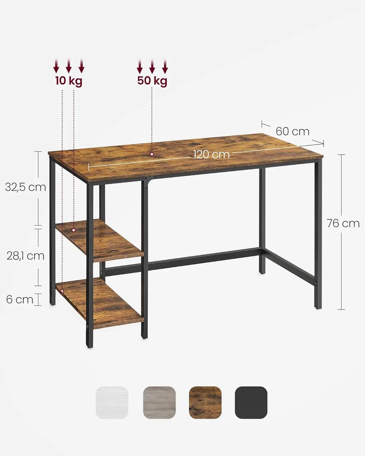 Computertisch 120x60 vintagebraun Holzoptik modern von Songmics
