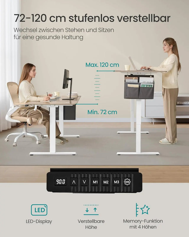 Schreibtisch elektrisch höhenverstellbar mit Memory Weiss von Songmics