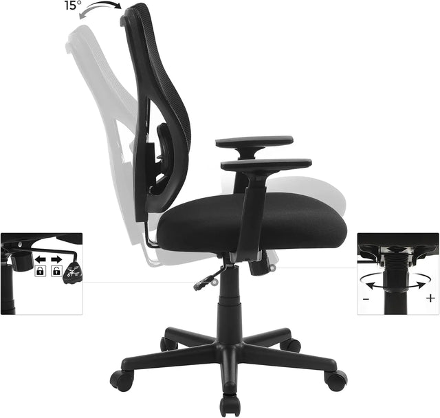 Bürostuhl ergonomisch verstellbar gepolstert Schwarz von Songmics