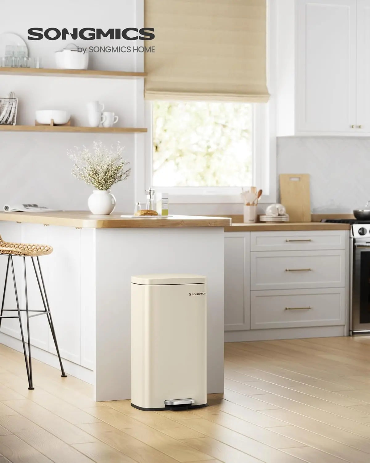 Treteimer 30L Softclose sandbeige Stahl von Songmics