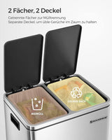 Mülleimer Küche Mülltrennsystem Softclose Metallicsilber von Songmics