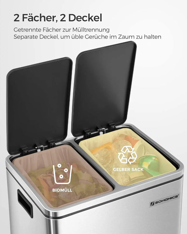 Mülleimer Küche Mülltrennsystem Softclose Metallicsilber von Songmics