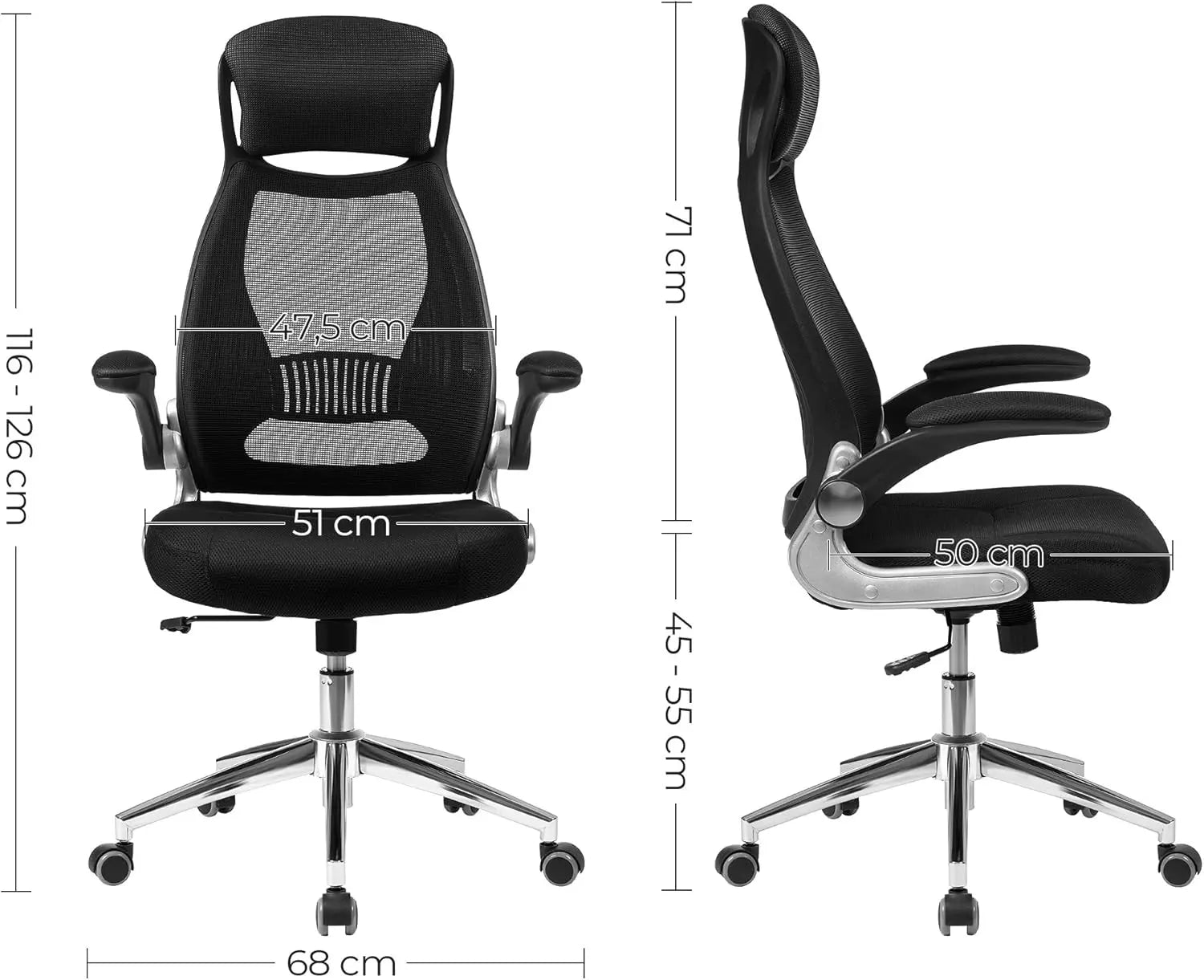 Bürostuhl mit Kopfstütze und Wippfunktion Schwarz von Songmics