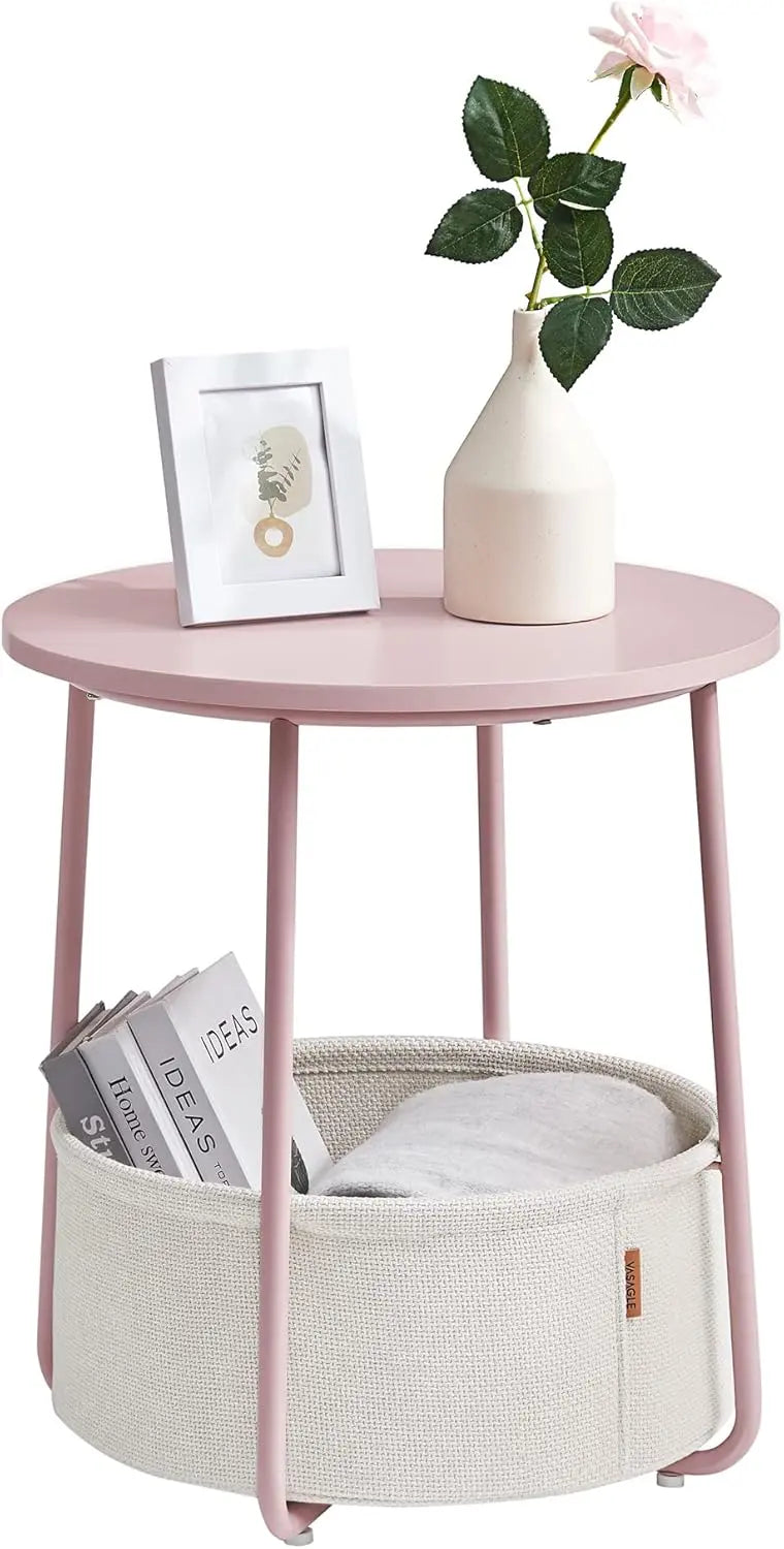 Beistelltisch rund mit Stauraum pastellrosa von Songmics