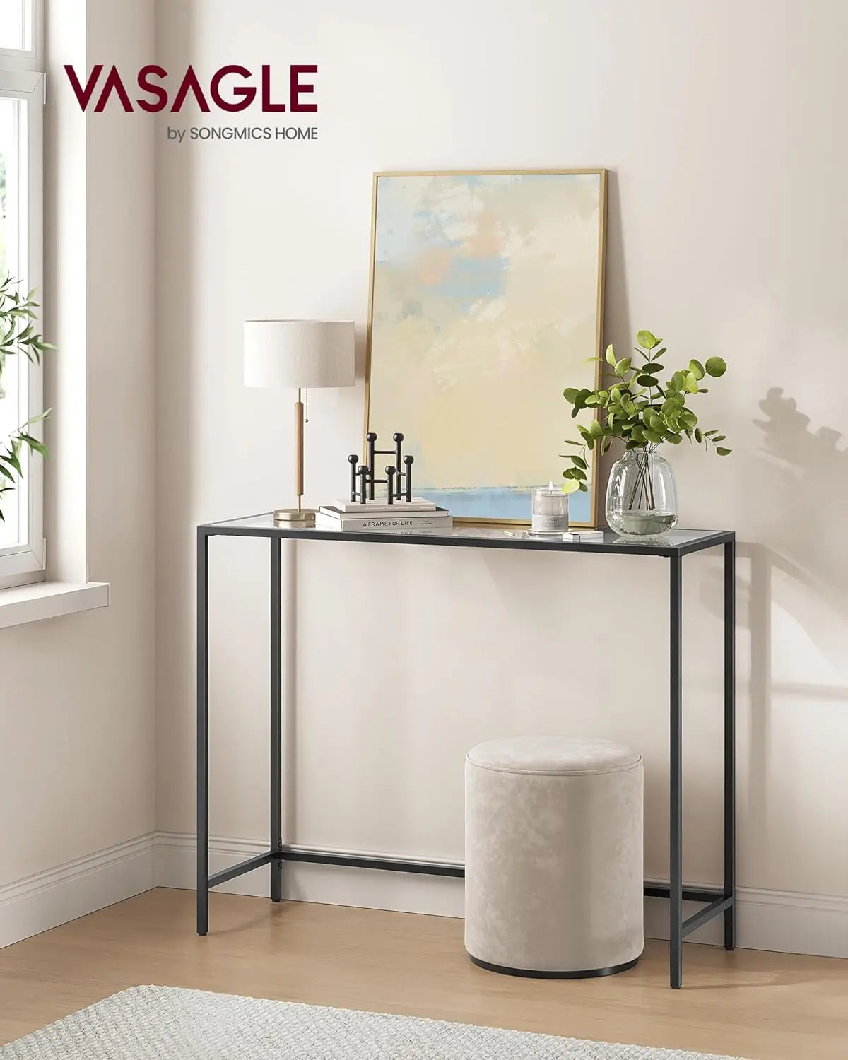 Konsolentisch Hartglas Modern Verstellbar Wohnzimmer Schwarz von Songmics