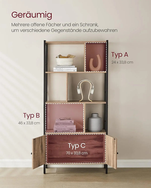 Bücherregal mit Türen Industrie-Design Stahlgestell Kamelbraun von Songmics