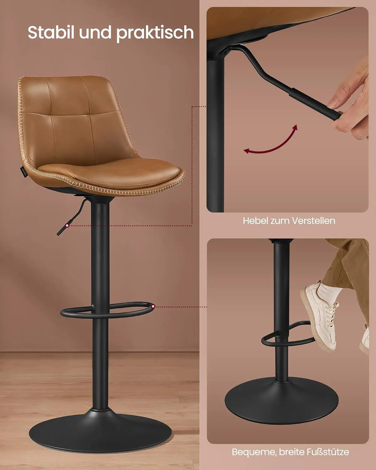 Barhocker höhenverstellbar drehbar karamellbraun PU von Songmics