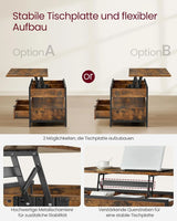 Couchtisch Höhenverstellbar Schubladen Vintagebraun Tintenschwarz von Songmics