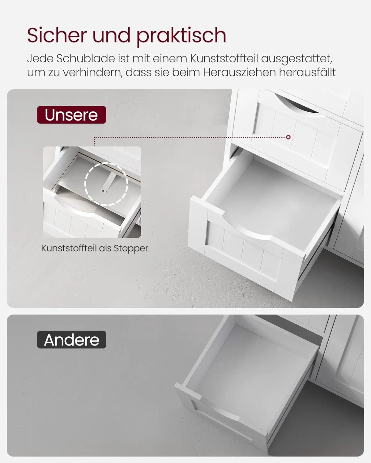 Badezimmerschrank mit 4 Schubladen und Tür Weiss von Songmics