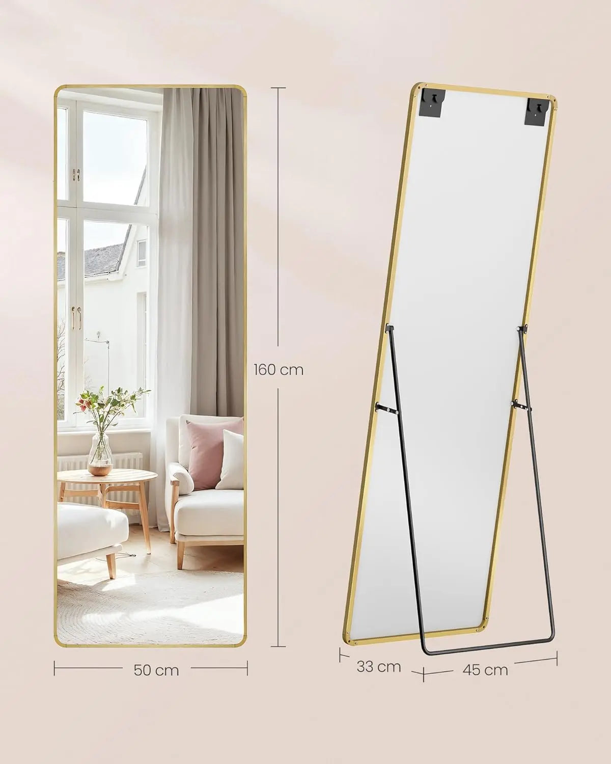 Standspiegel 160x50cm Aluminium Blassgold von Songmics