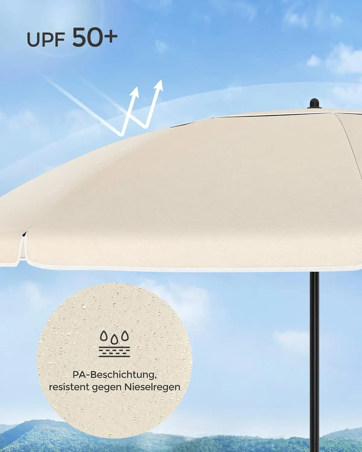Sonnenschirm 160cm UPF50+ neigbar beige von Songmics