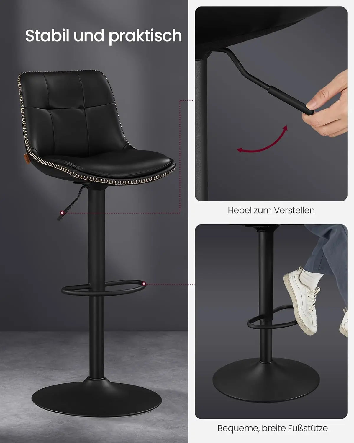 Barhocker höhenverstellbar drehbar schwarz PU von Songmics