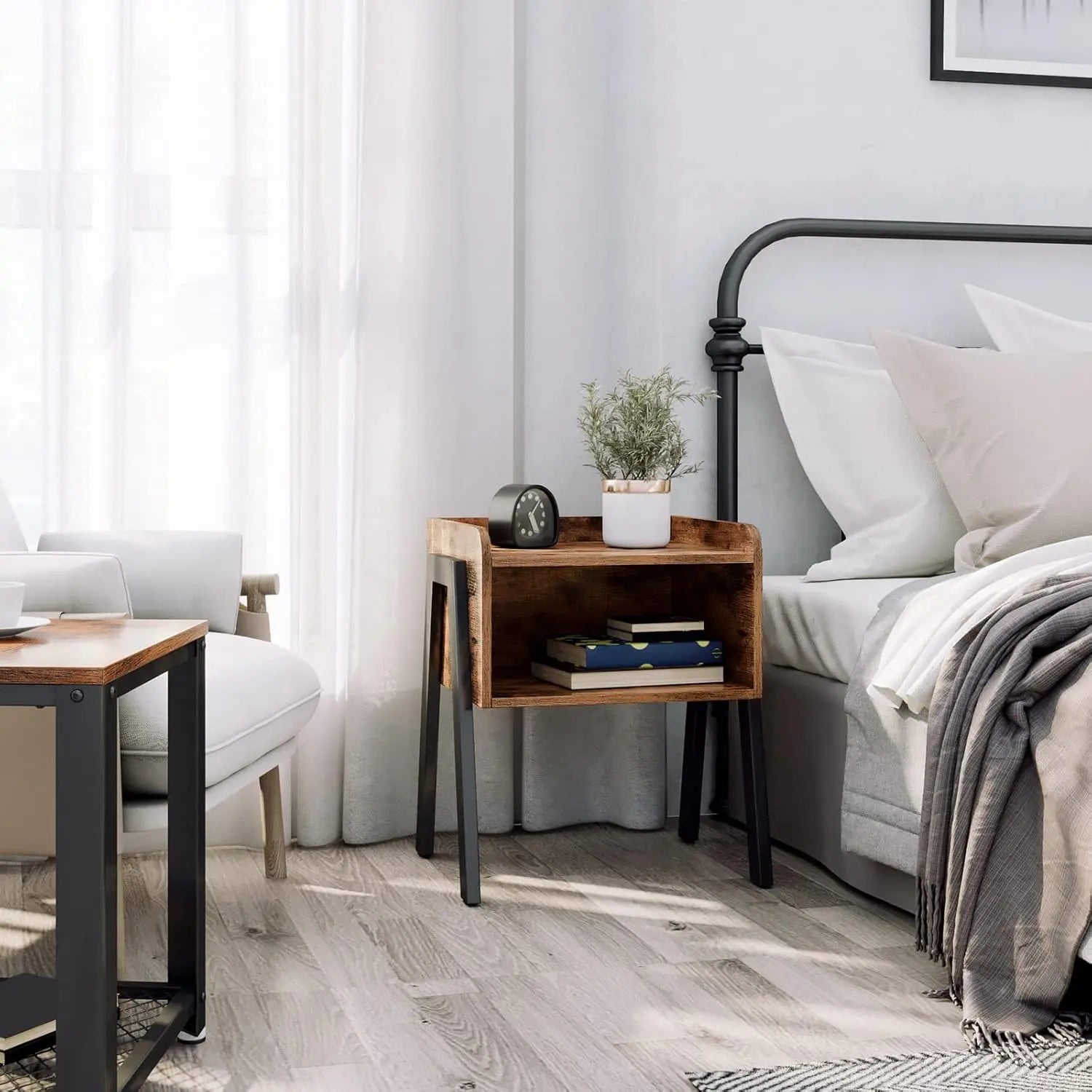 Nachttisch Industrie-Design mit Fach Vintagebraun von Songmics