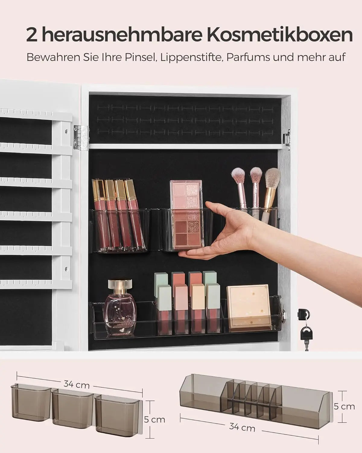 Schmuckschrank hängend abschliessbar Spiegel weiss von Songmics