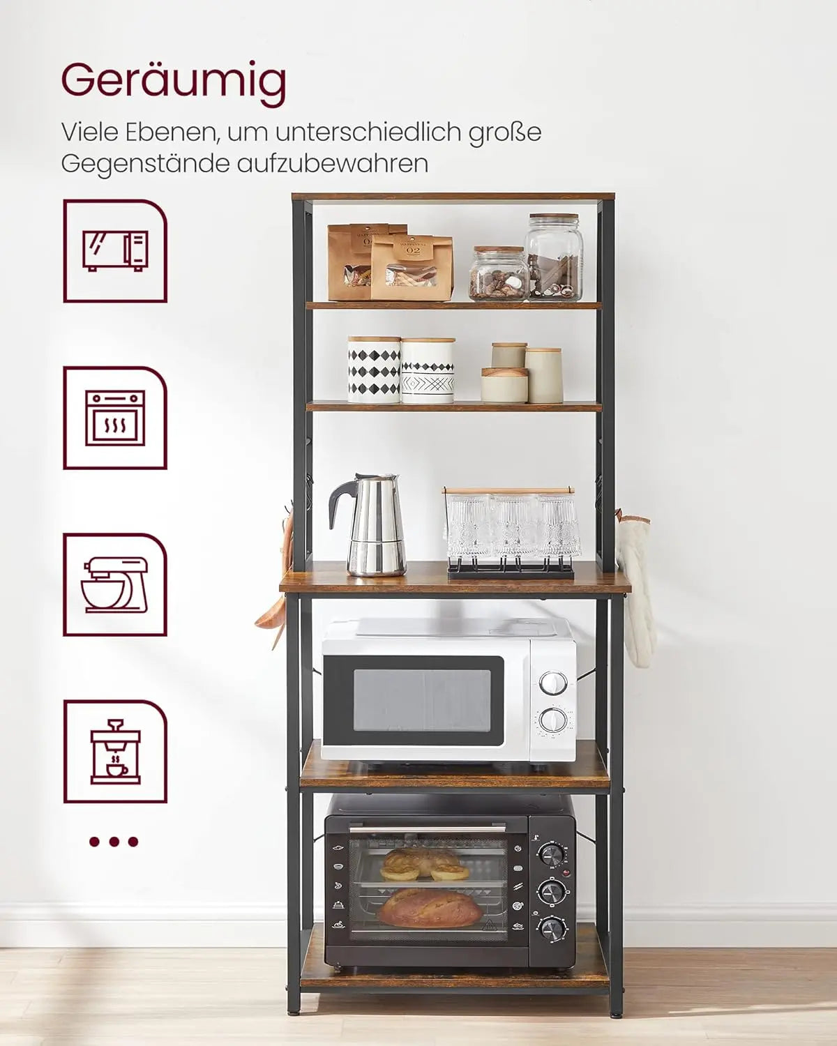Küchenregal mit 6 Ablagen vintagebraun 80cm breit von Songmics