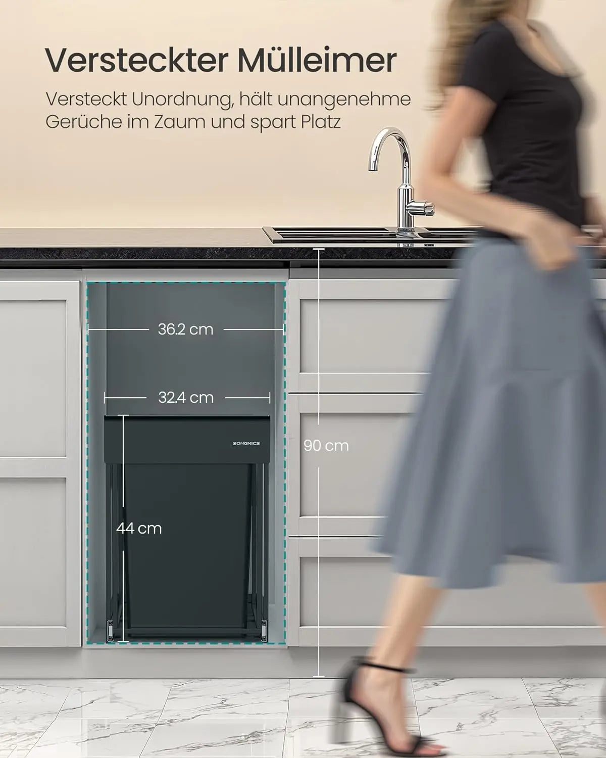 Mülltrennsystem ausziehbar 2x20L schwarz Stahl von Songmics