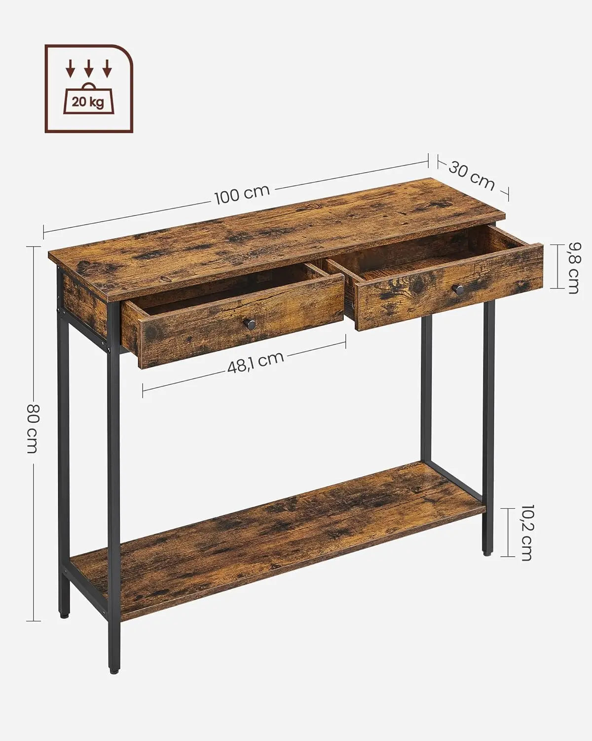Konsolentisch Industrie Design Stahlgestell Vintagebraun von Songmics