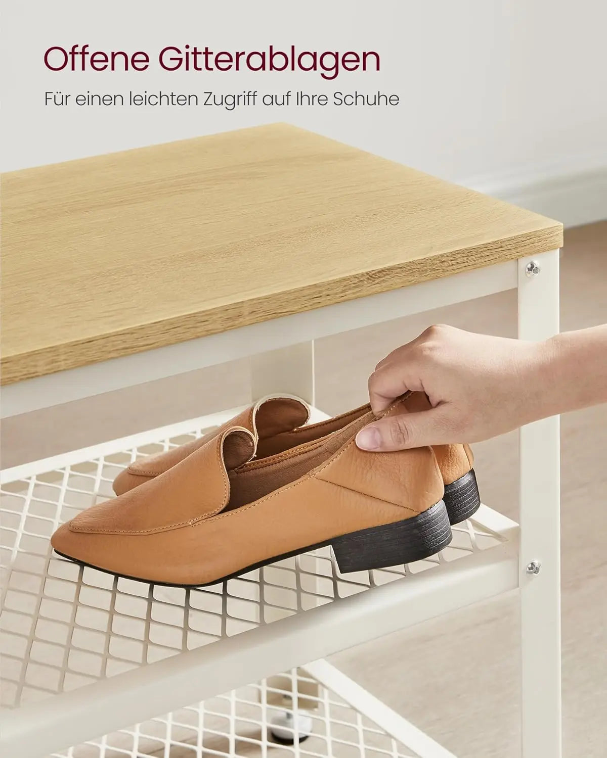 Schuhbank 2 Ebenen Industriestil Eiche Weiss von Songmics