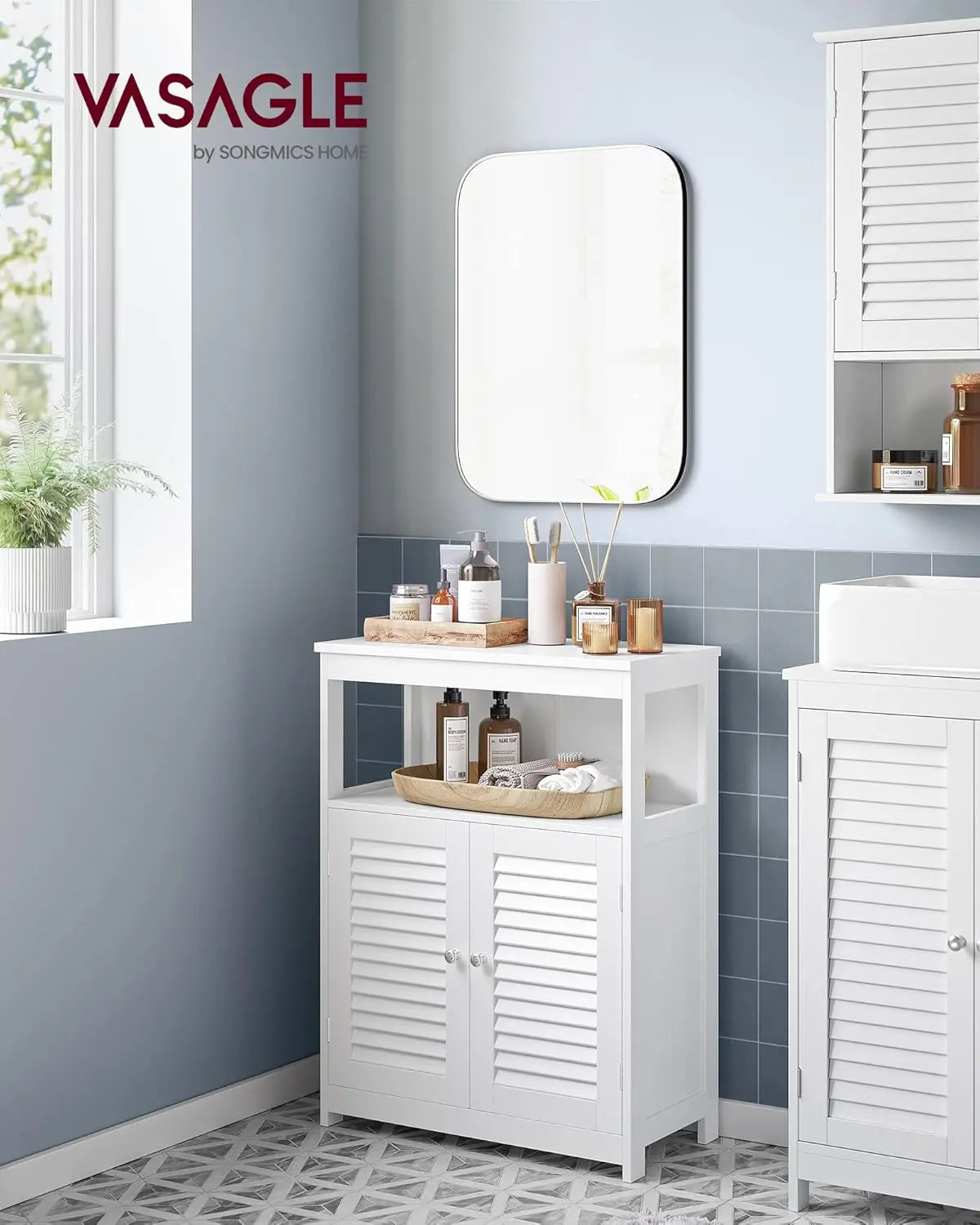 Badezimmerschrank Aufbewahrungsregal mit Türen Weiss von Songmics