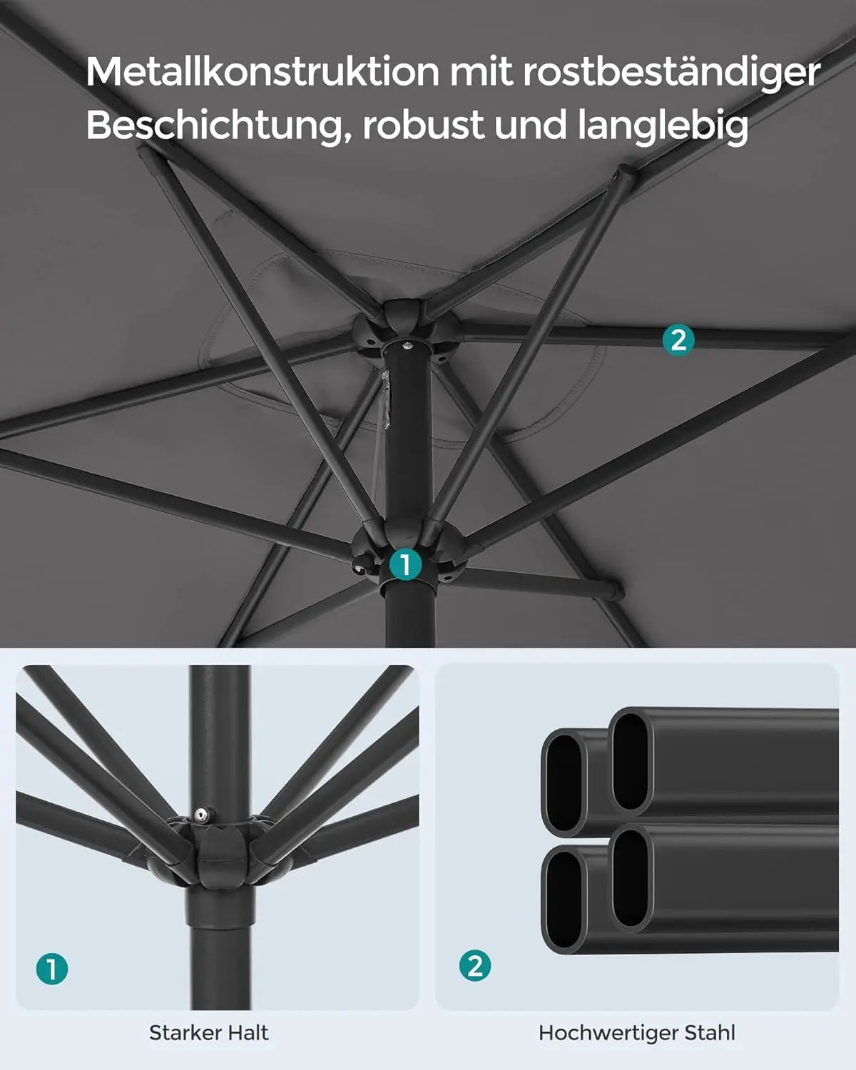 Balkonschirm rechteckig UPF50+ knickbar 200 x 150 cm grau von Songmics