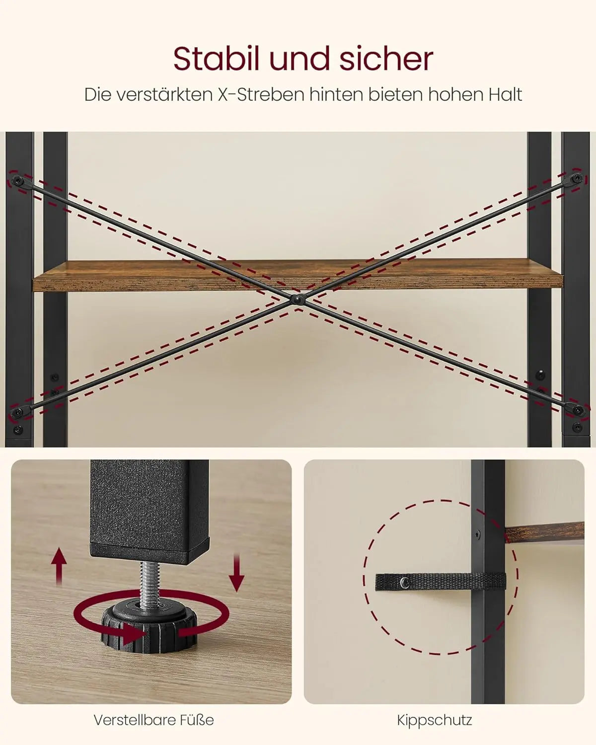 Standregal 4 Ebenen Vintagebraun Metall von Songmics