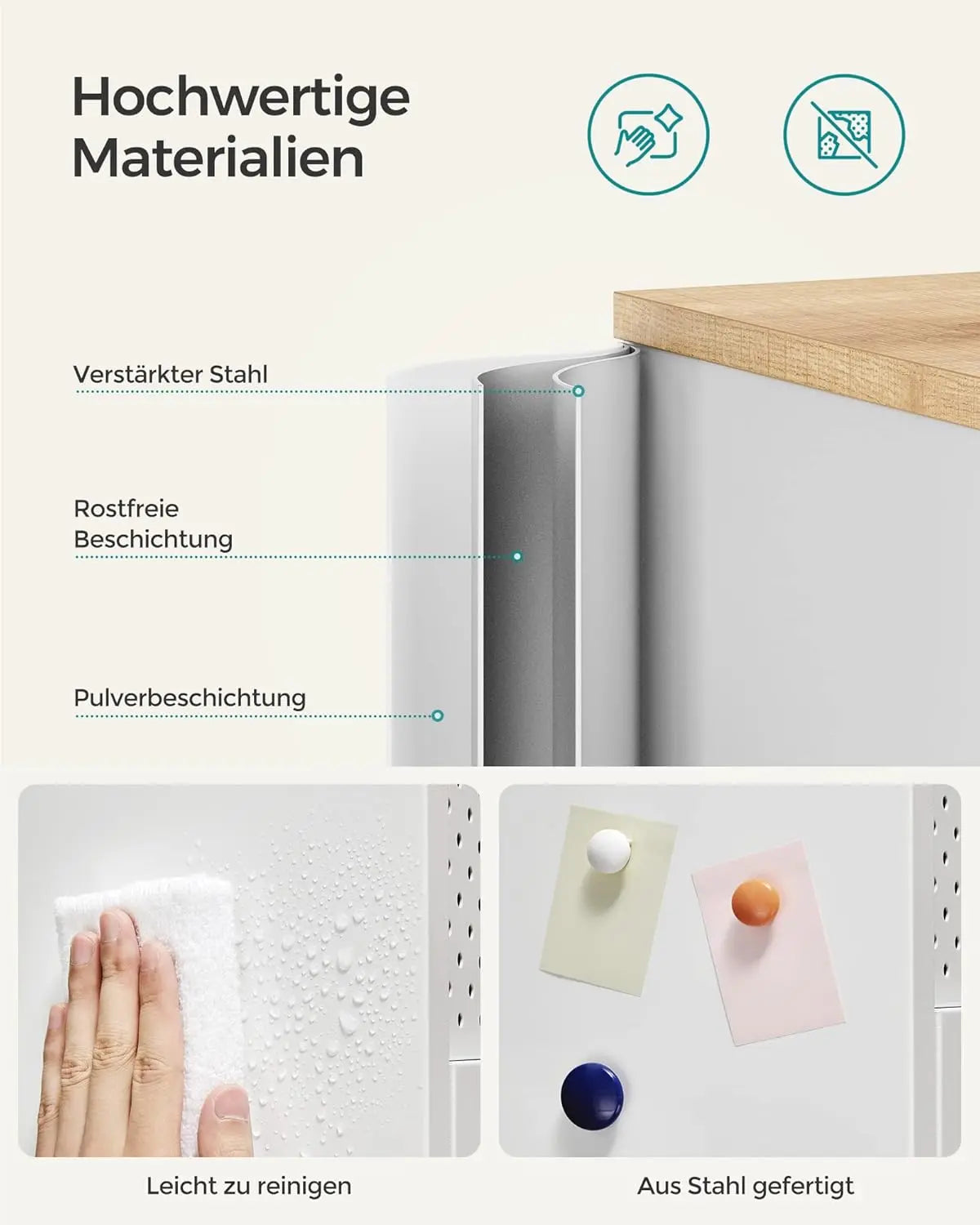 Metallschrank mit Magnetverschluss naturbeige-weiss von Songmics