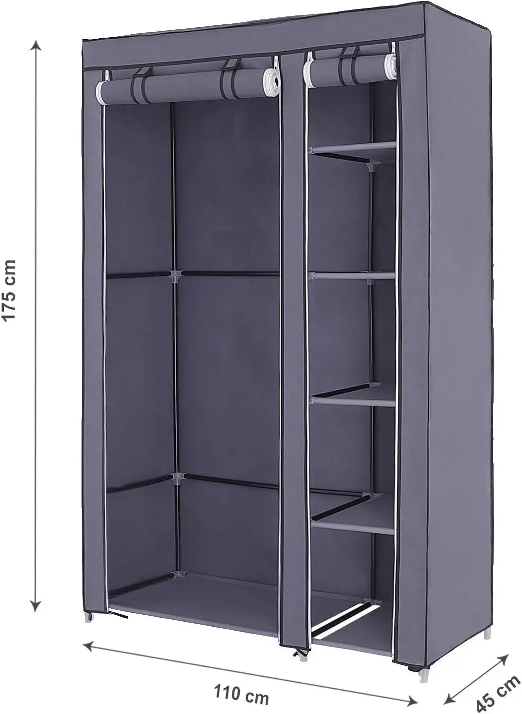 Stoffschrank Faltschrank Kleiderschrank mit Kleiderstange Grau von Songmics