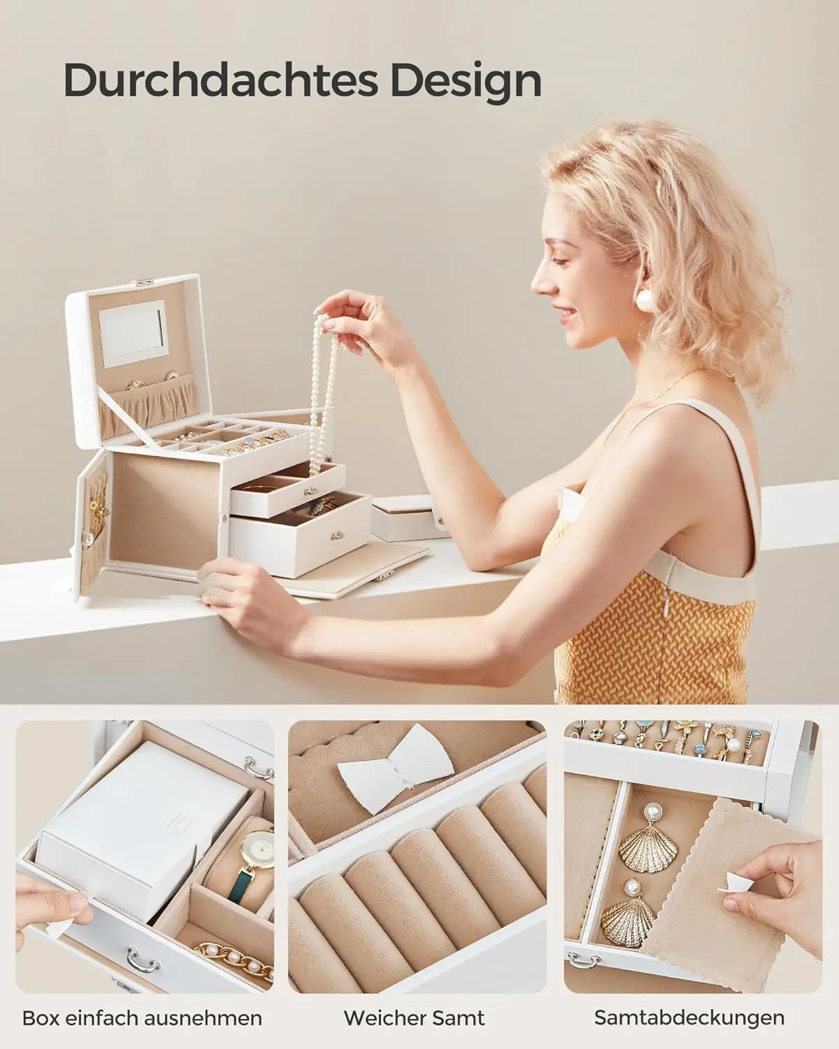 Schmuckkästchen mit Schubladen und Mini-Box Weiss von Songmics