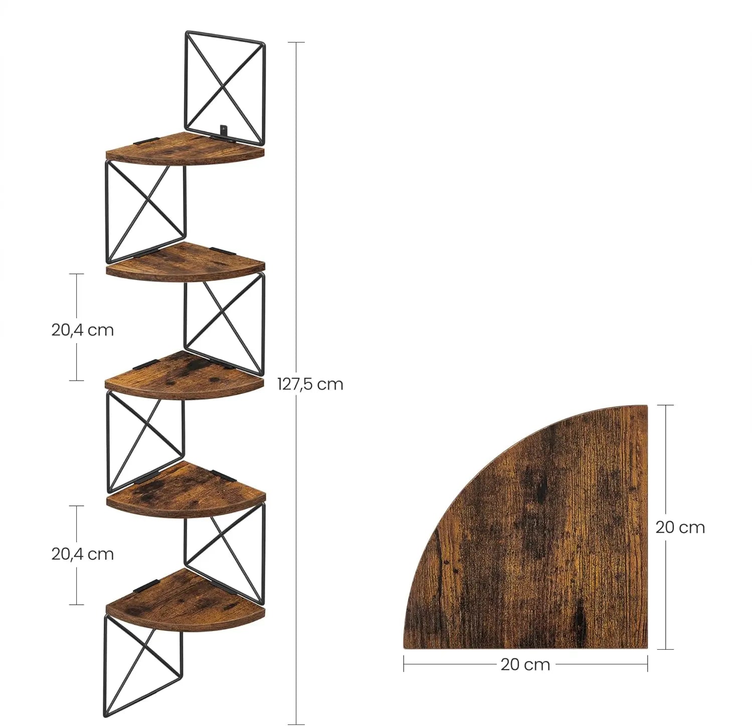 Eckregal Zickzack-Design 5 Ebenen Vintagebraun-Schwarz von Songmics