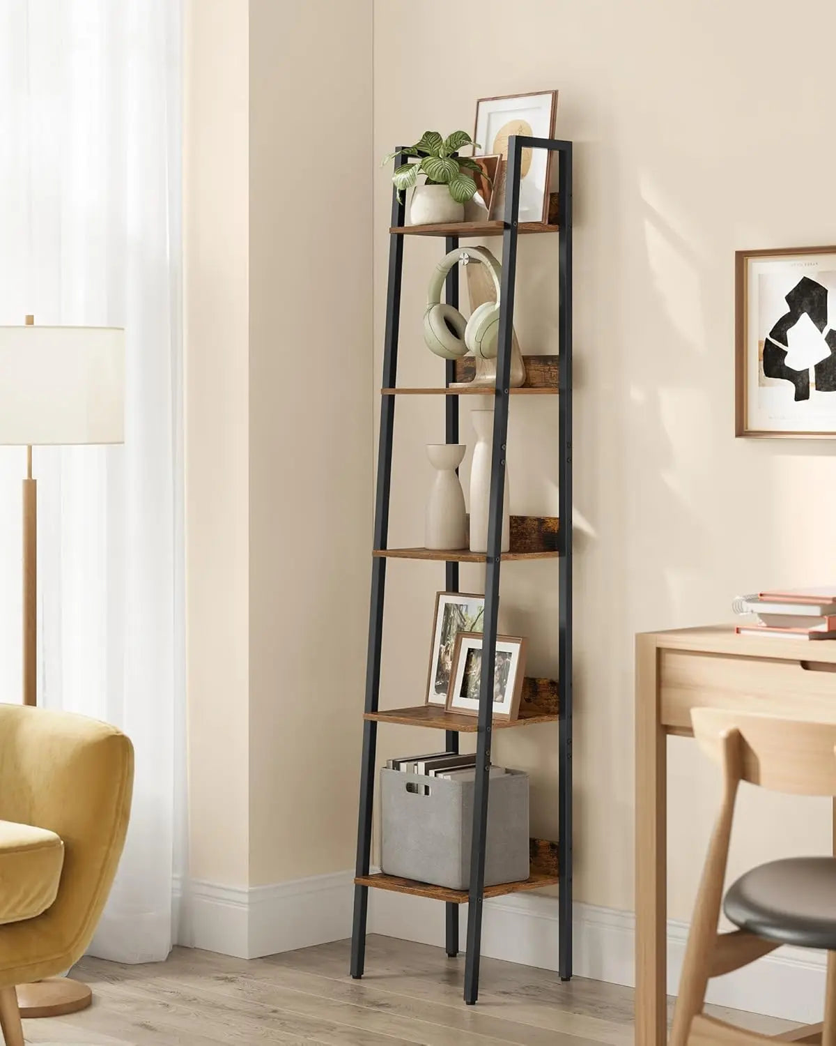 Bücherregal Leiterregal Industrie-Design Vintagebraun von Songmics