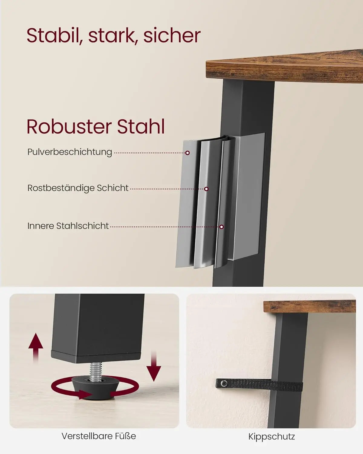 Eckregal im Industrial-Design vintagebraun-schwarz von Songmics