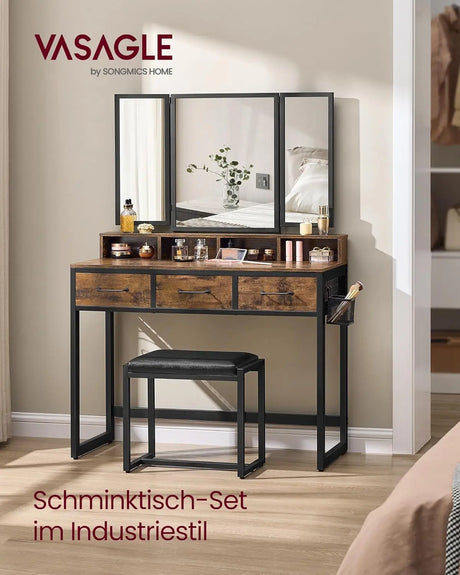 Schminktisch Set mit Hocker rustikal braun von Songmics