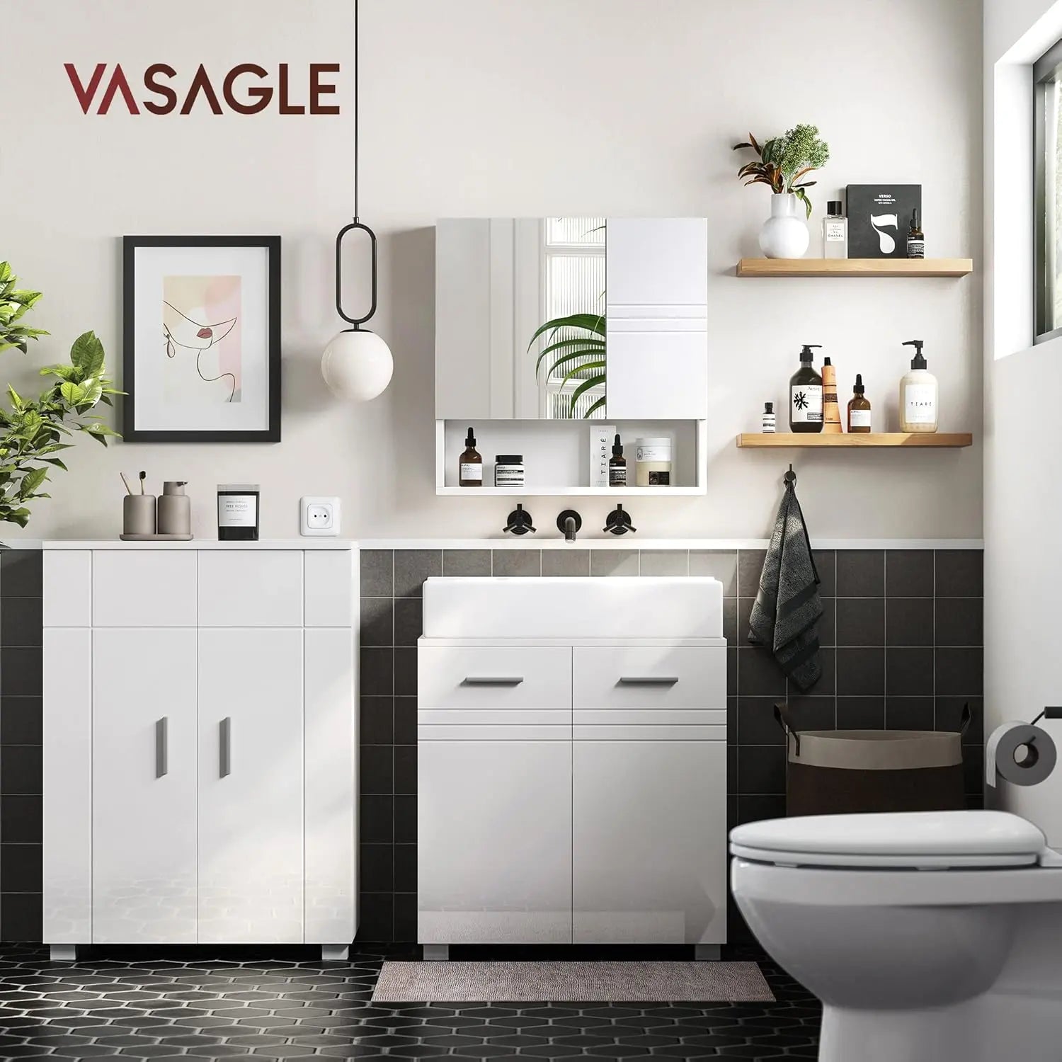 Badezimmerschrank Waschbeckenunterschrank Doppeltür weiss 60cm von Songmics