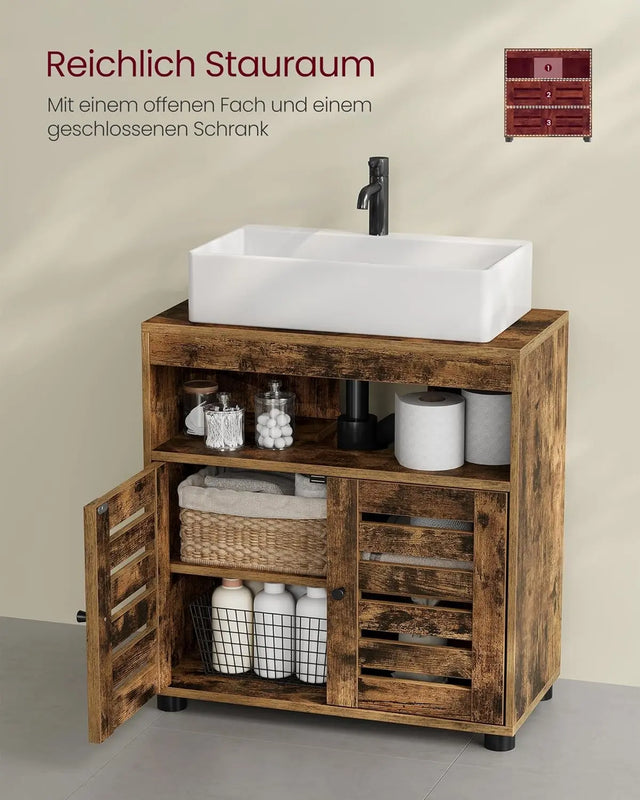 Waschbeckenunterschrank mit Lamellentüren vintagebraun von Songmics