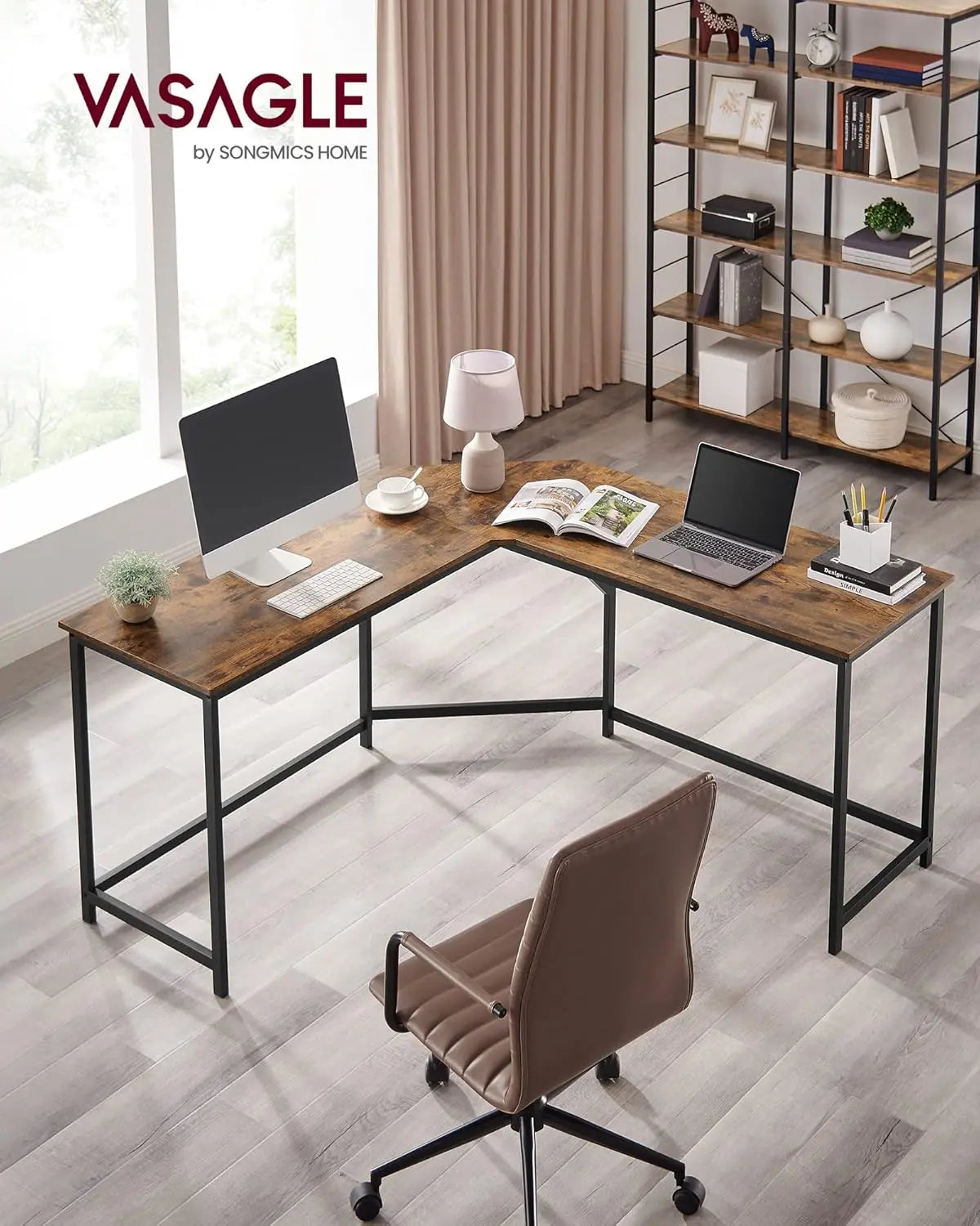 Eckschreibtisch L-förmig Computertisch Homeoffice Vintagebraun von Songmics