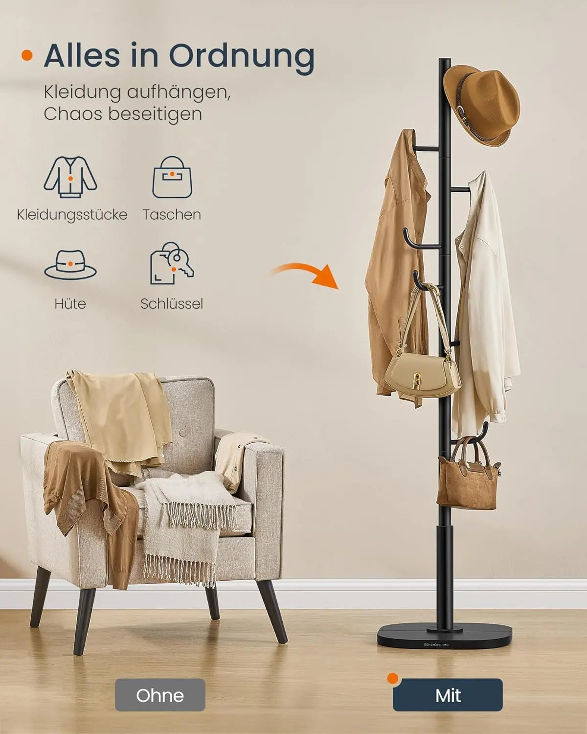 Garderobenständer Kaktus-Design mit 8 Haken Schwarz von Songmics