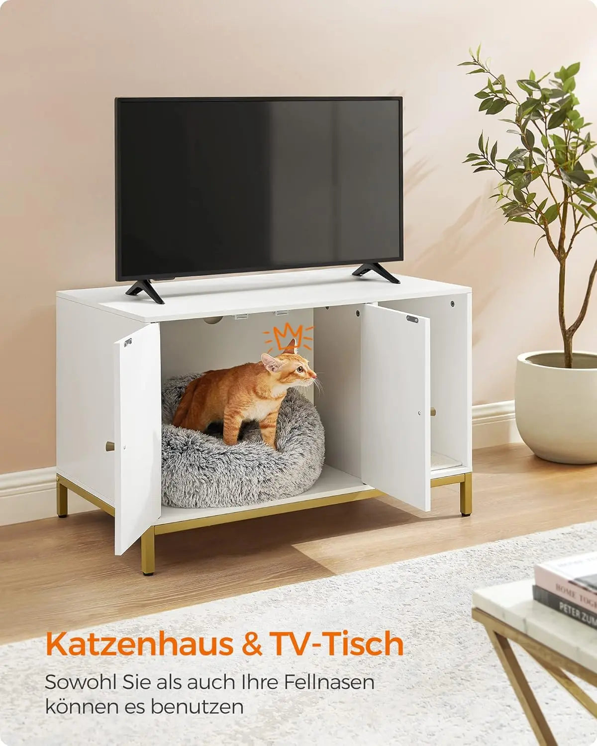 Katzenklo-Schrank mit Kratzmatte weiss-gold von Songmics