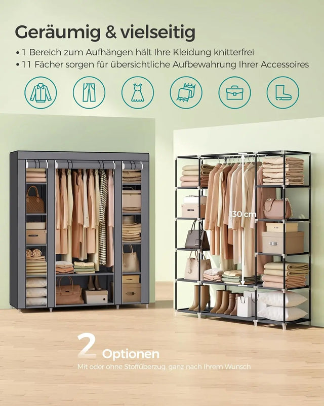 Kleiderschrank mit Ablagen und Stange Grau von Songmics