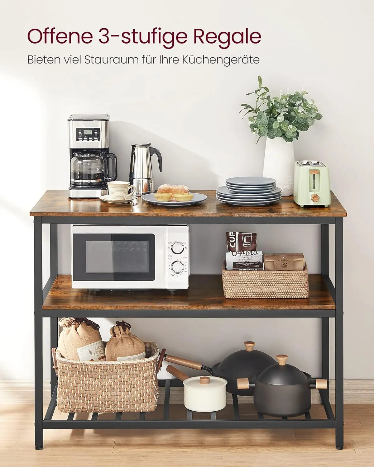Mikrowellenregal 3-stufig vintagebraun Stahl von Songmics