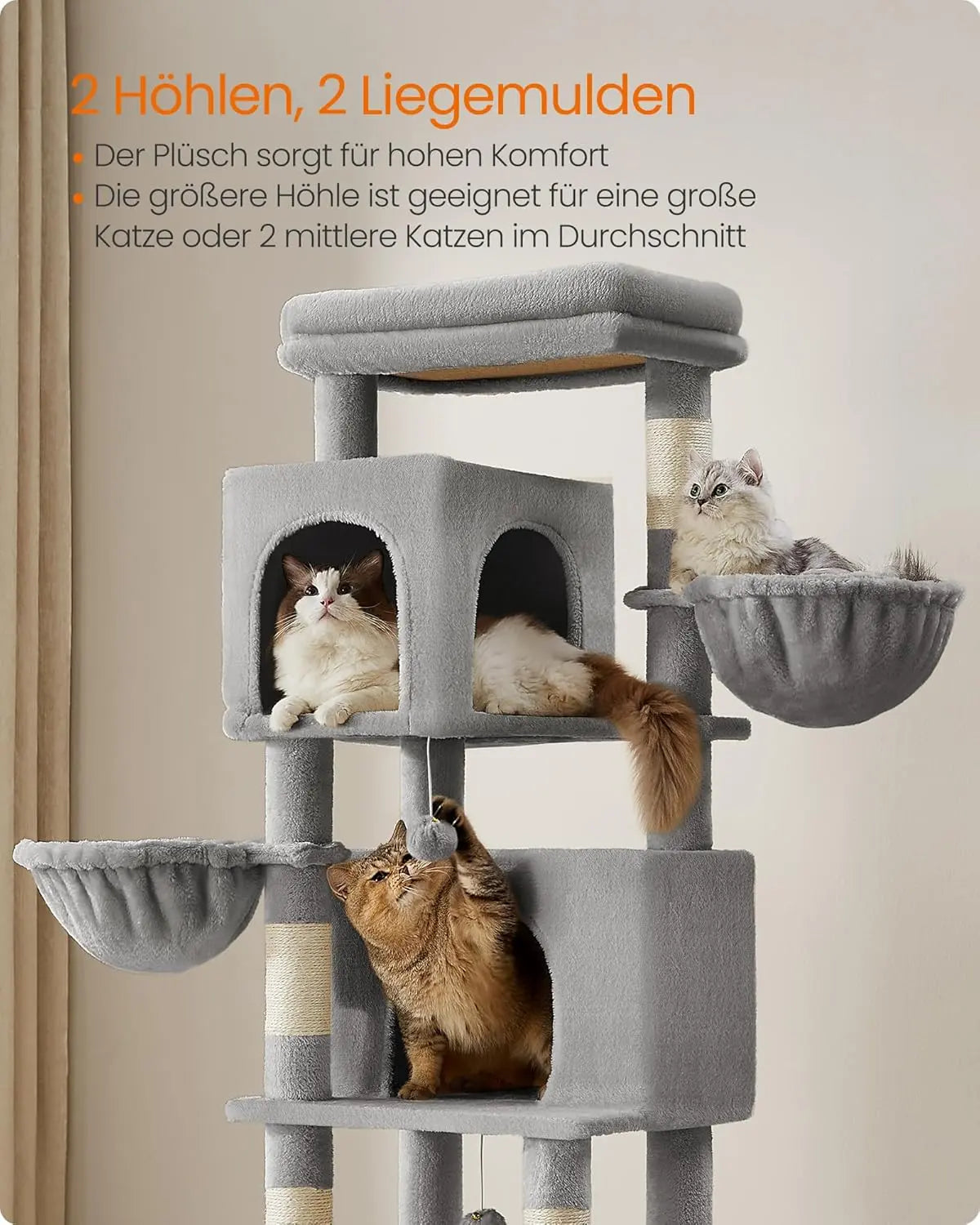 Kratzbaum XL mehrstöckig mit Höhlen Taubengrau von Songmics