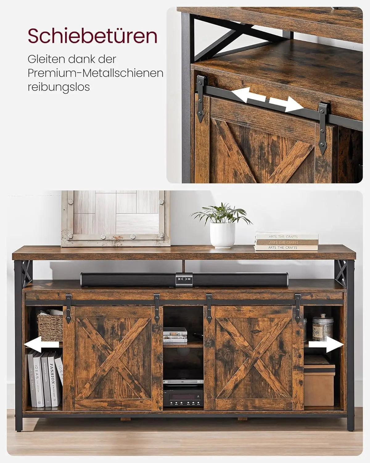 TV Schrank Landhausstil Verstellbar Vintagebraun Schwarz von Songmics