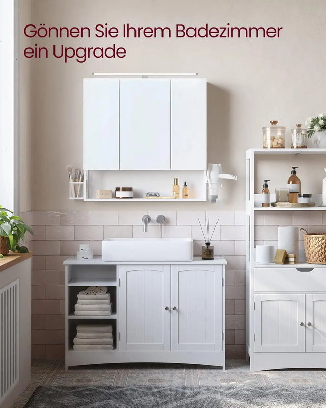 Badezimmerschrank Spiegelschrank LED Beleuchtung Wolkenweiss von Songmics