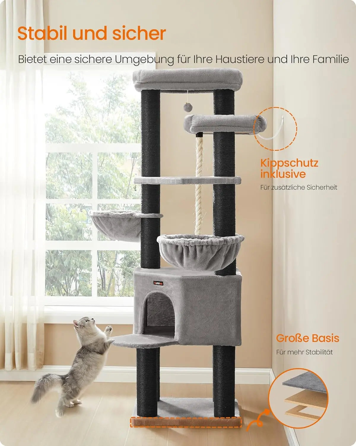 Kratzbaum XXL Maine-Coon Sisal Grau von Songmics