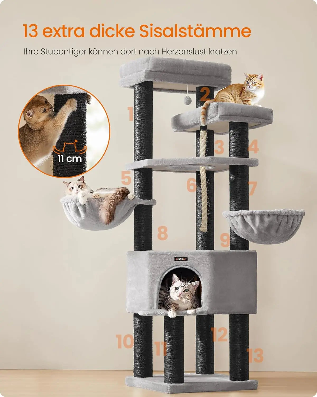 Kratzbaum XXL Maine-Coon Sisal Grau von Songmics