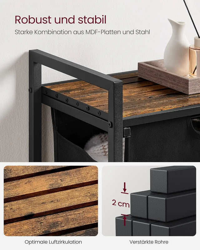 Wäschekorb mit 2 Fächern Ablage, tintenschwarz-vintagebraun von Songmics